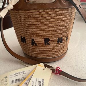 Marni Tan and Black Woven Crossbody Bag